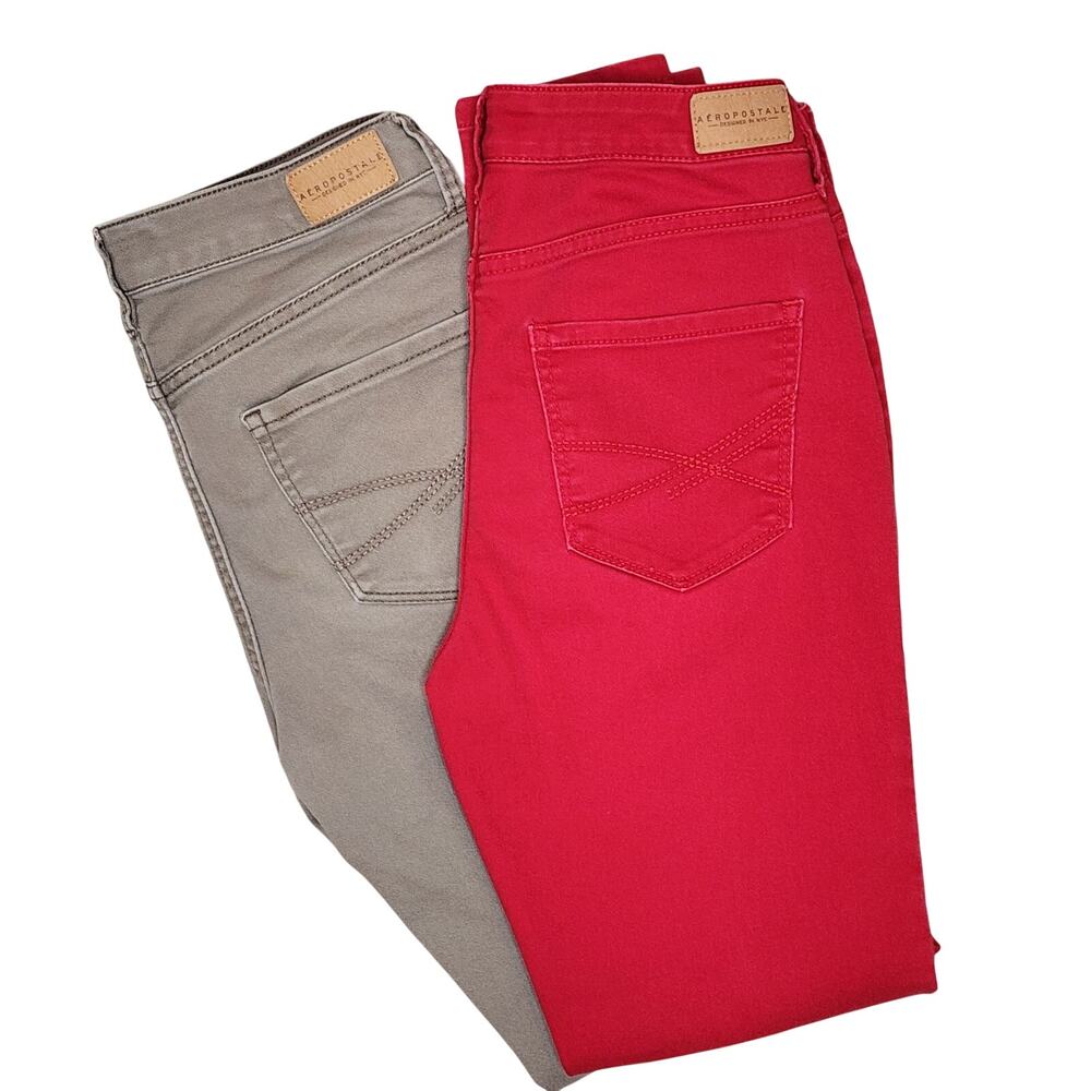 2 Pair Aeropostale Red Tan High Waist Jeggings Women's Size 2